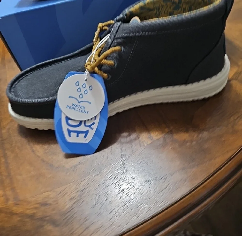 Hey Dude Wally Mid Waxed Navy Canvas Casual Men's Shoes with Tan Laces